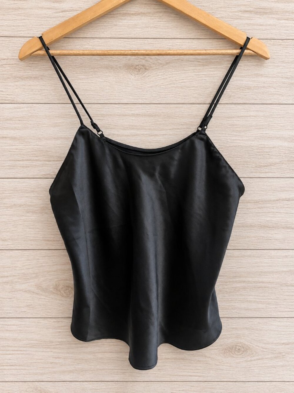 Farr West Black Satin Charmeuse Camisole Adjustable Straps Made in USA S
